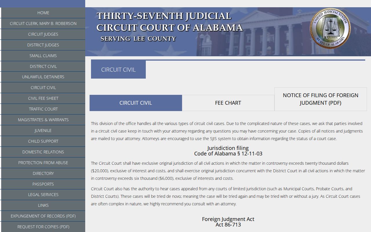 Lee County civil court docket Circuit Civil information