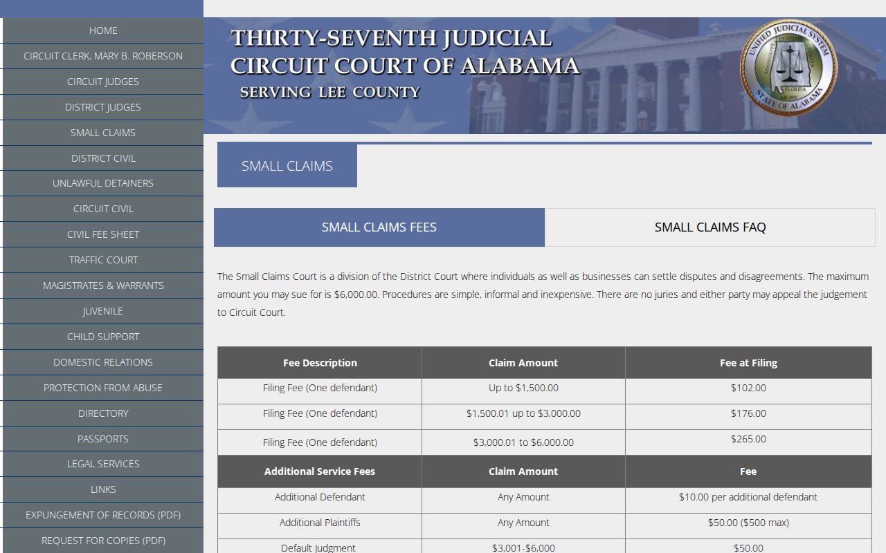 Lee County civil court docket small claims instructions