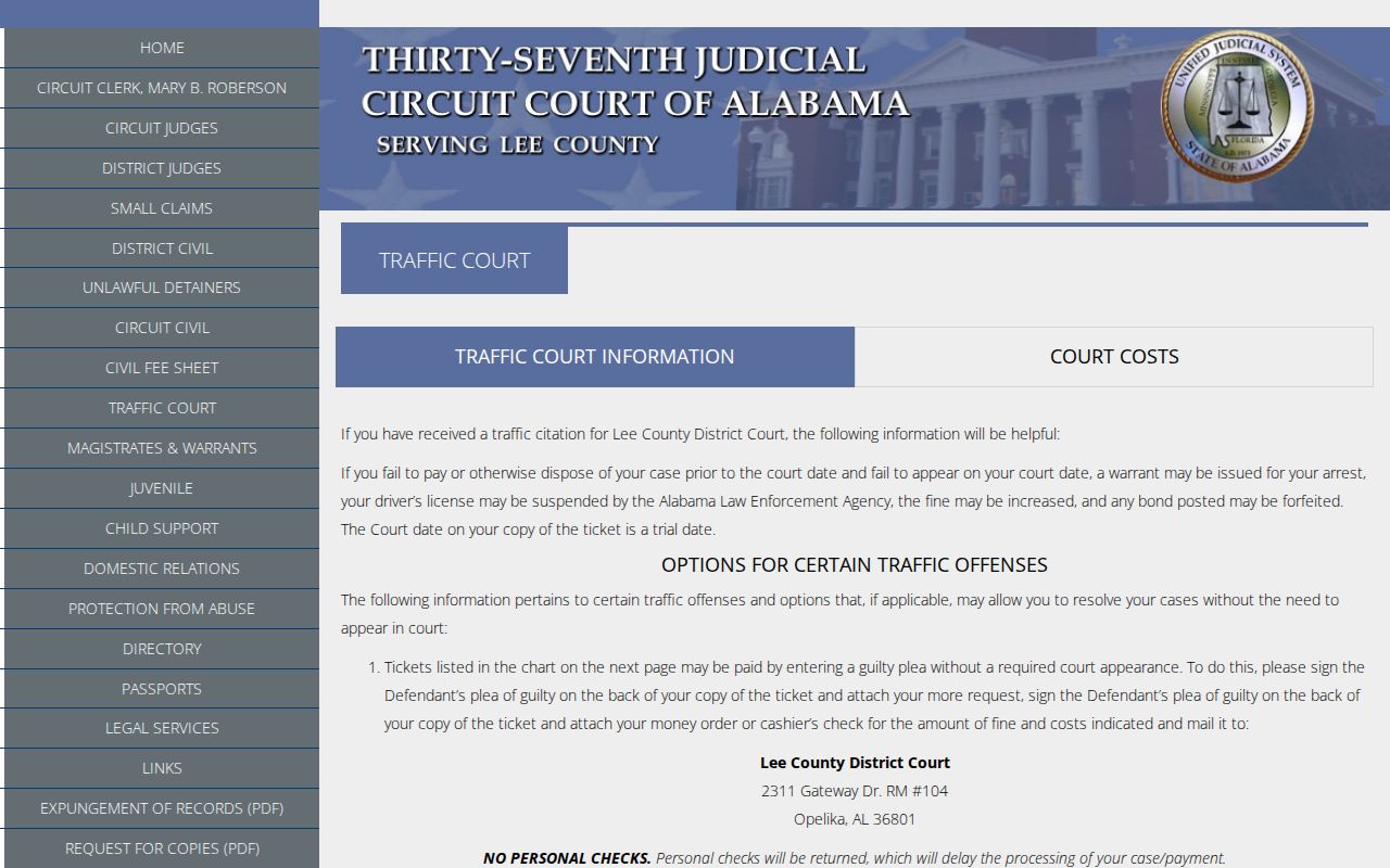 Lee County court calendar District traffic date information