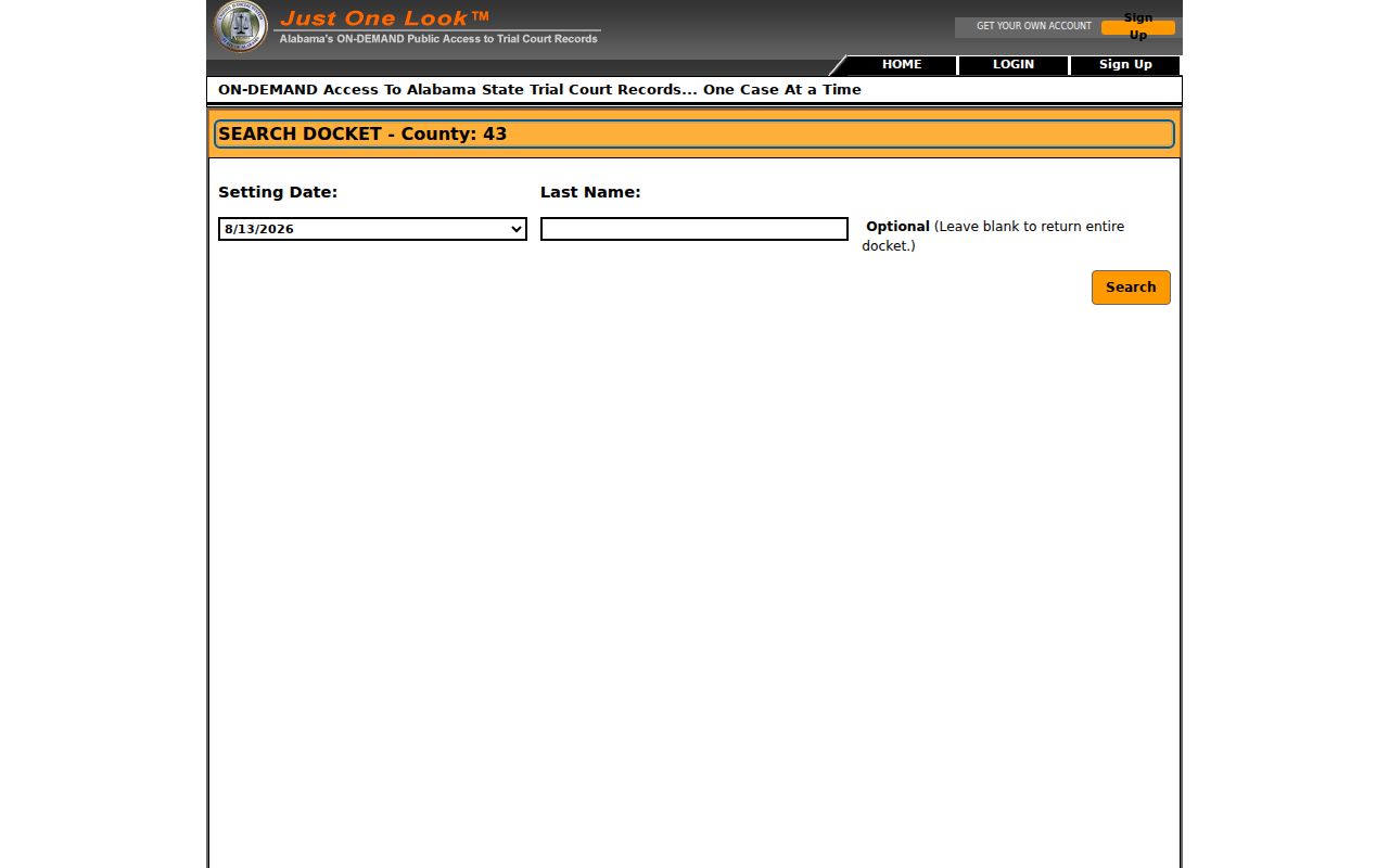 Lee County court calendar location 43 Docket List
