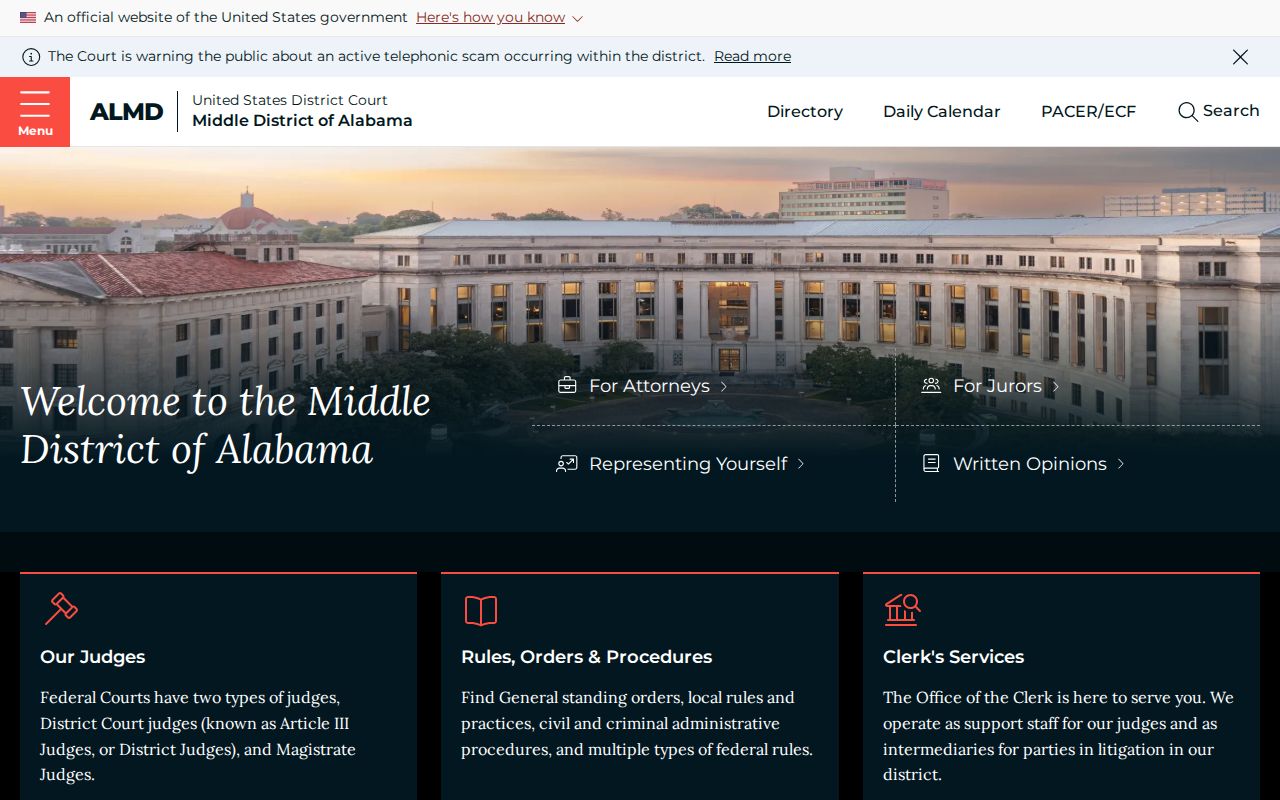 Lee County court records source for the Middle District of Alabama