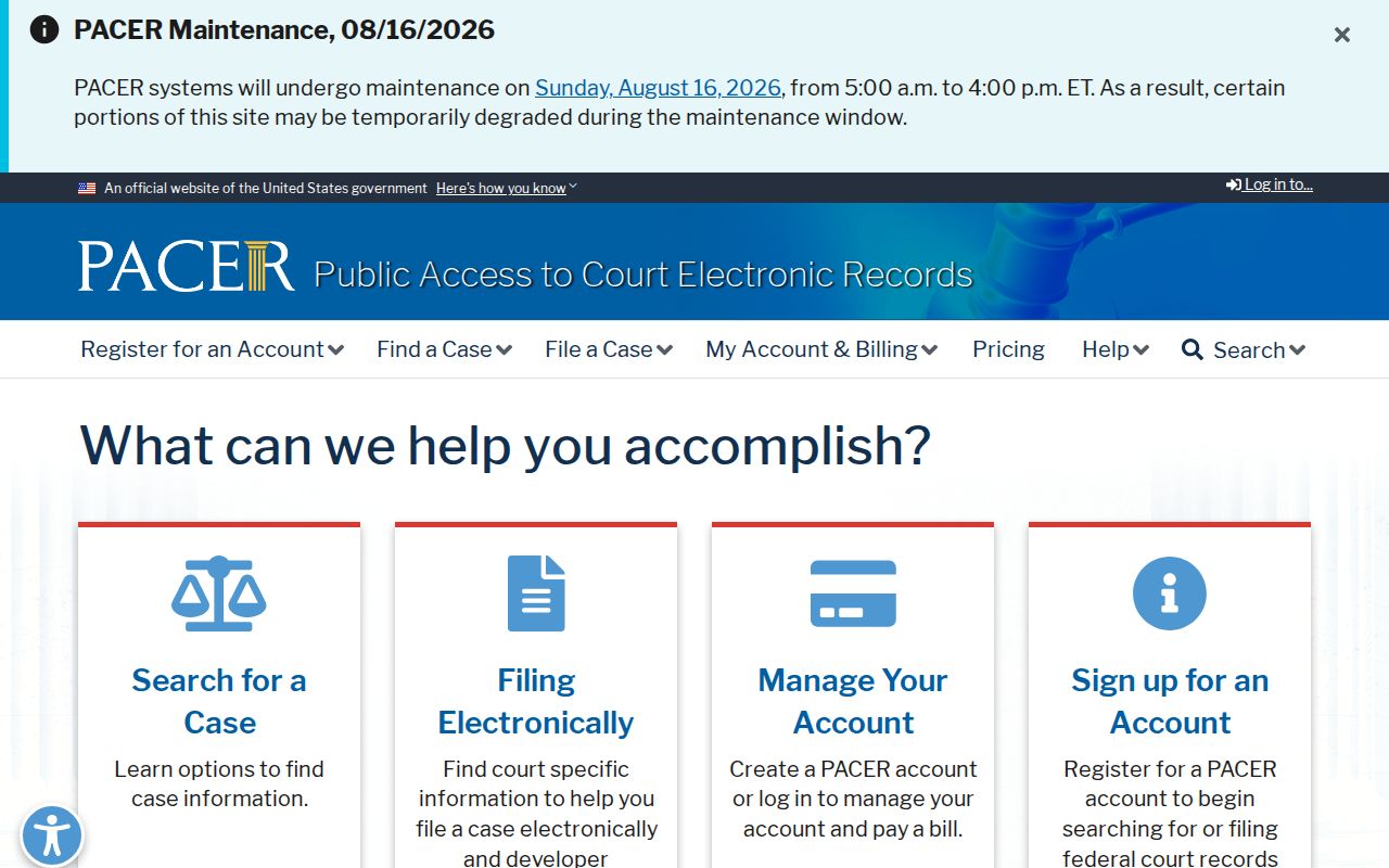 Lee County court records access through the federal PACER system