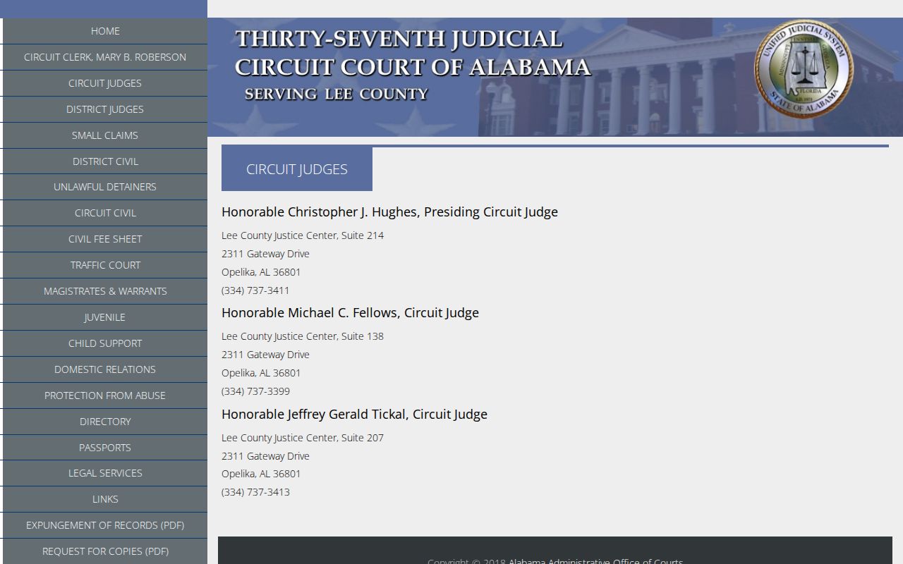 Lee County criminal court docket Circuit Court roster