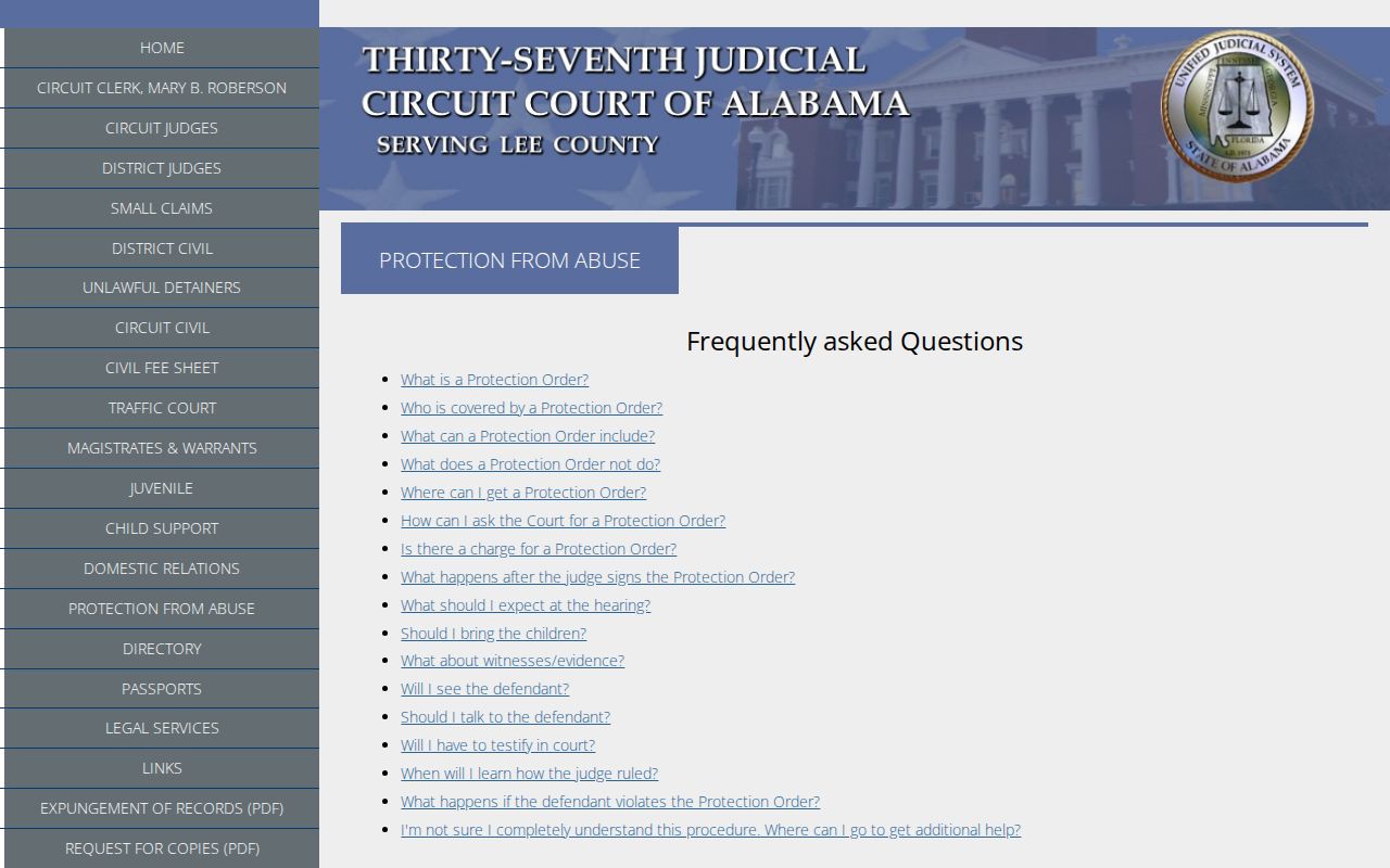 Lee County criminal court docket and PFA access information